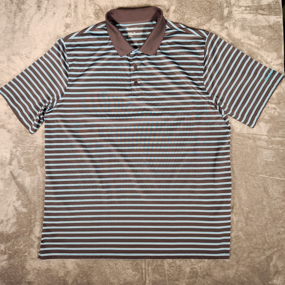 Reebok Polo Shirt Mens 3XLT Golf Brown Striped Short Sleeve DXGS17208 EUC